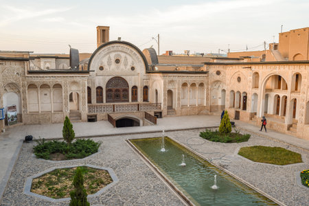 KASHAN, IRAN - OCTOBER 20, 2016 : Courtyard of the Tabatabaei House, a historic house in Kashan, Iran. It was built in early 1880s for the affluent Tabatabaei family.のeditorial素材
