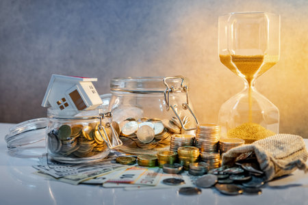 Saving money for retirement concept. Real estate or property investment. Home mortgage loan rate....