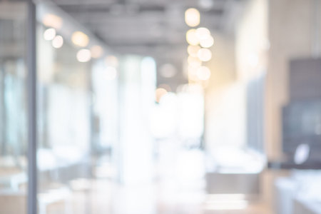 Abstract blurred office interior room. blurry working space with defocused effect. use for...