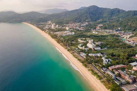 Aerial view of Karon Beach in Phuket. Beautiful scenery beach of Andaman sea. Famous tourist destination in Thailandの写真素材