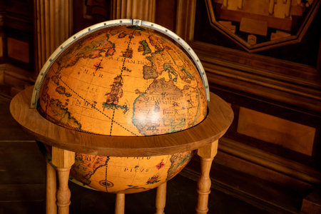 Ancient world globe. World map tool for geography education and history.の写真素材