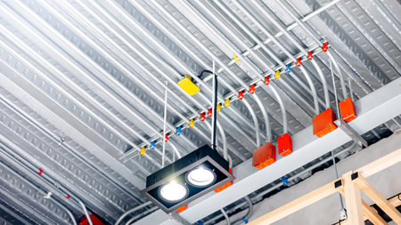 Electrical cable conduit with colorful junction box for the electric wiring system with spotlight...