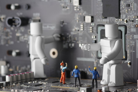 A future society where comppiators, humans, and robots coexistの写真素材