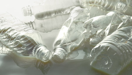 Plastic bottles floating on the surface of the sea polluting the sea