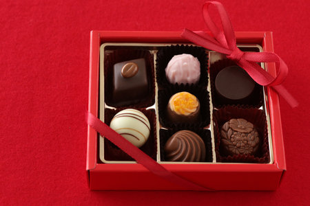 Group photo of Valentine's Day chocolate with heart-shaped chocolateの写真素材