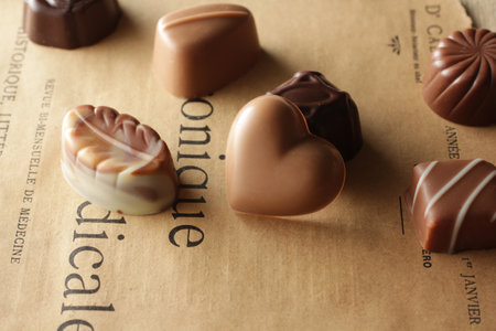 Group photo of Valentine's Day chocolate with heart-shaped chocolateの写真素材