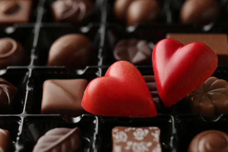 Group photo of Valentine's Day chocolate with heart-shaped chocolateの写真素材