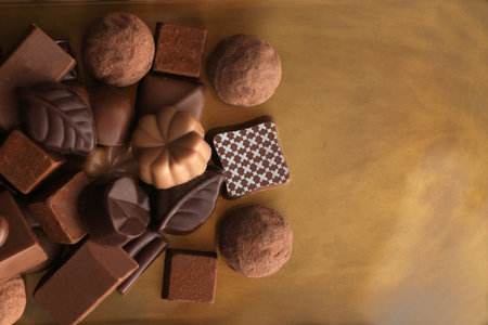 Group photo of chocolates with antique-style backgroundの写真素材
