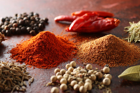 Various spices and spices shot on warm background