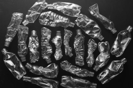 Crushed plastic bottle in black background