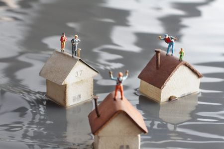 Flood-flooded houses and people isolated waiting for rescue