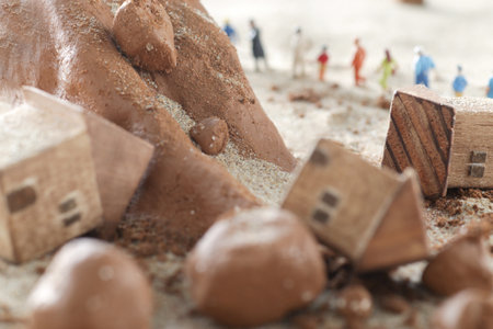 Diorama models of natural disasters and landslidesの写真素材