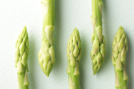 Group image of green asparagus on white backgroundの写真素材