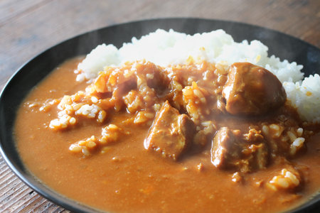 Freshly made and steaming curry riceの写真素材