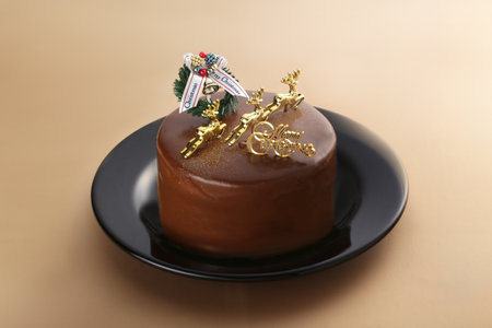 A single piece of Christmas cake with a variety of backgroundsの写真素材