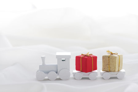 Christmas presents arrived on the trainの写真素材