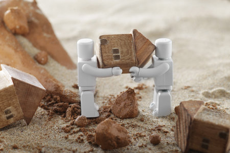 Robots perform rescue operations on behalf of humans in the event of natural disasters such as floods and landslidesの写真素材