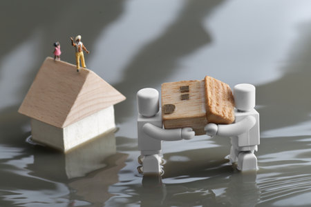 Robots perform rescue operations on behalf of humans in the event of natural disasters such as floods and landslidesの写真素材