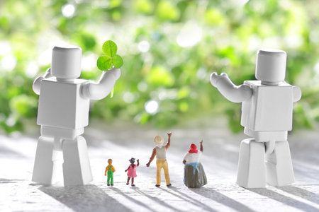A bright future society where humans and robots coexist in cooperationの写真素材