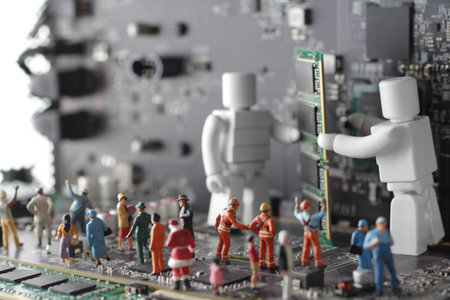 A future society where comppiators, humans, and robots coexistの写真素材