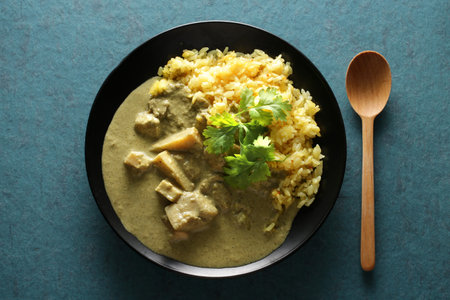 Coconut-flavored Thai curry with coriander leaves