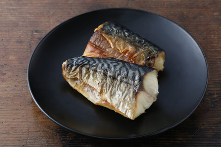 Healthy Japanese food with grilled mackerel set mealの写真素材