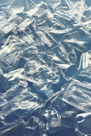 Group photo of discarded plastic bottles and plastic products