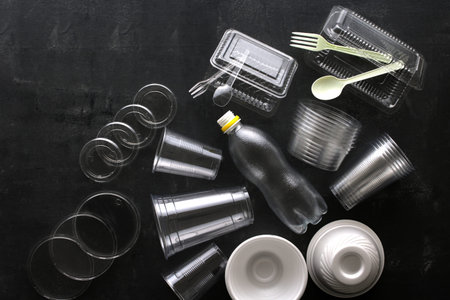 Plastic products in transparent cups and containers