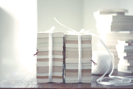 Disposal and decluttering of a large number of books, magazines and paperbacksの写真素材