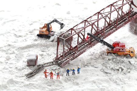 Diorama view of the iron bridge that collapsed in the disaster and its restoration