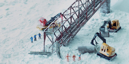 Diorama view of the iron bridge that collapsed in the disaster and its restoration