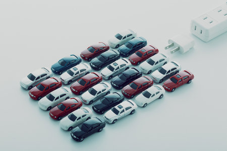 Electric Vehicles and Charging Stations and Outletsの写真素材