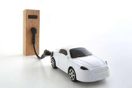 Electric Vehicles and Charging Stations and Outletsの写真素材