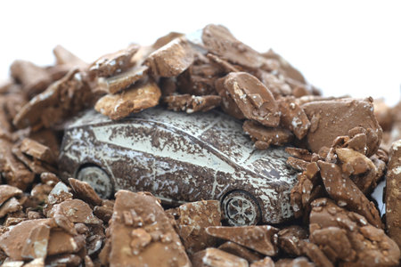 Cars buried by landslidesの写真素材