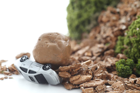 Cars buried by landslidesの写真素材