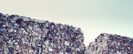 Collection of crushed cans for recyclingの写真素材