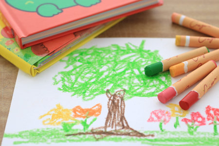 Drawing and emotional education using colored pencils and crayonsの写真素材