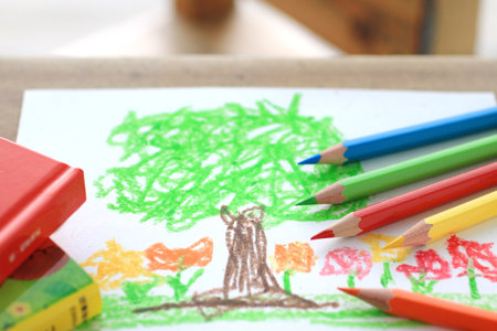 Drawing and emotional education using colored pencils and crayonsの写真素材