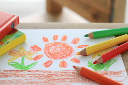 Drawing and emotional education using colored pencils and crayonsの写真素材