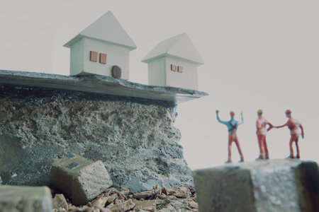 A house on the verge of collapse due to a landslideの写真素材