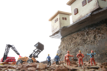 A house on the verge of collapse due to a landslideの写真素材