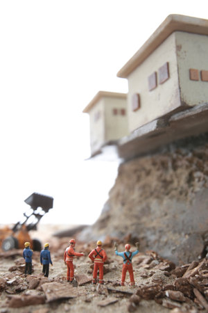 A house on the verge of collapse due to a landslideの写真素材