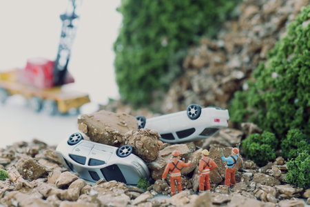 Cars buried by landslidesの写真素材