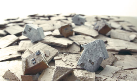 Collapse of the ground and collapse of houses due to disastersの写真素材