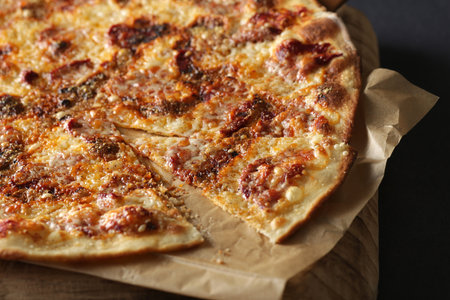 Close-up of different types of tasty pizza