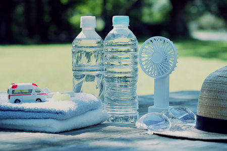 A group image of heat stroke prevention goods taken outdoors