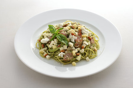Genovese pasta with basil sauceの写真素材