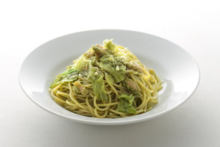 Genovese pasta with basil sauceの写真素材