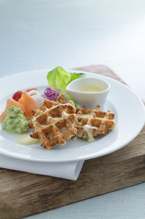 Delicious waffles with syrupの写真素材