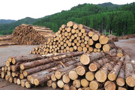 Felled and stacked timber